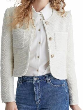 URBAN REVIVO Women's Casual Business Cropped Tweed Blazer